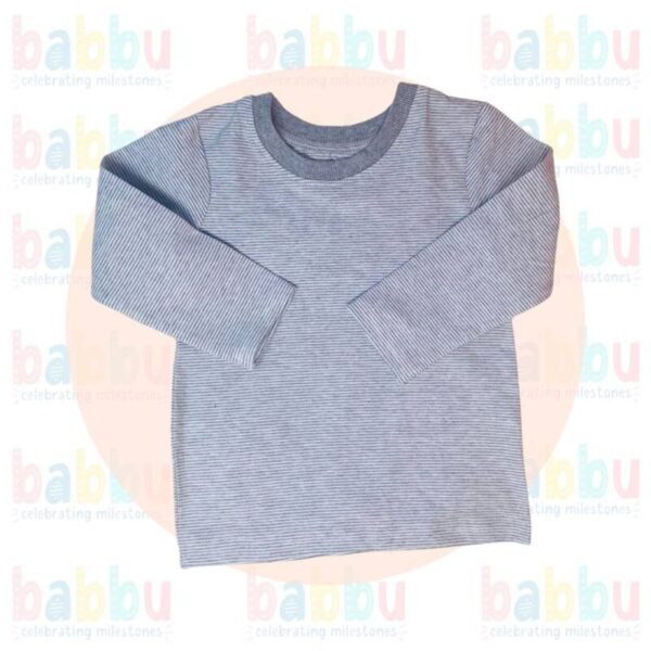 T Shirts 9-12 Months - Long Sleeve Grey and White Stripes