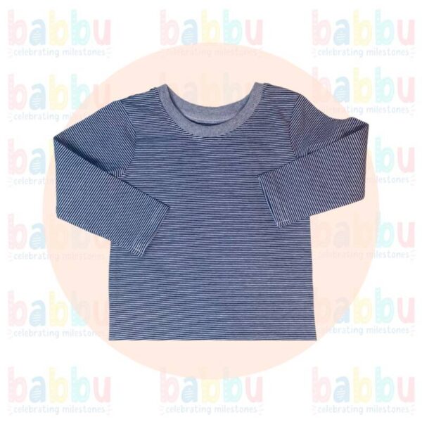 T Shirts 9-12 Months - Long Sleeve Navy Blue and White Stripes