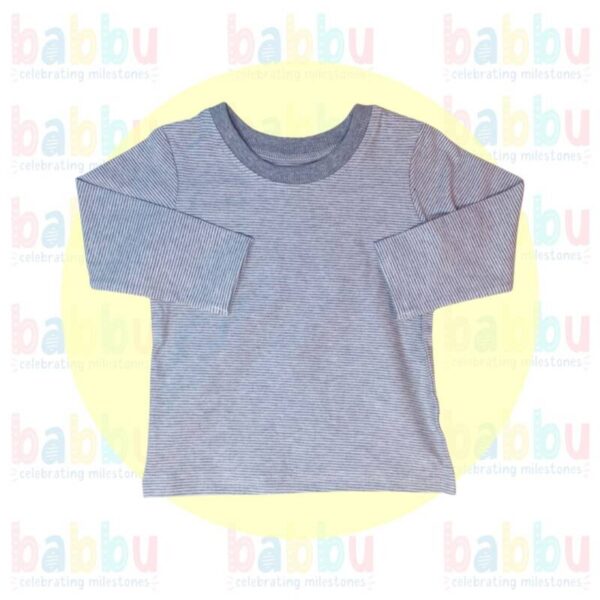 T Shirts 12-18 Months - Long Sleeve Grey and White Stripes