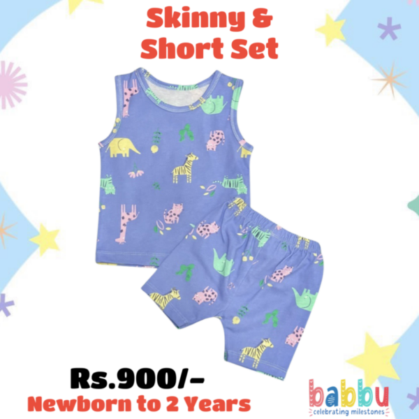 Short & Skinny Set 9-12 Months - Blue Animal Print