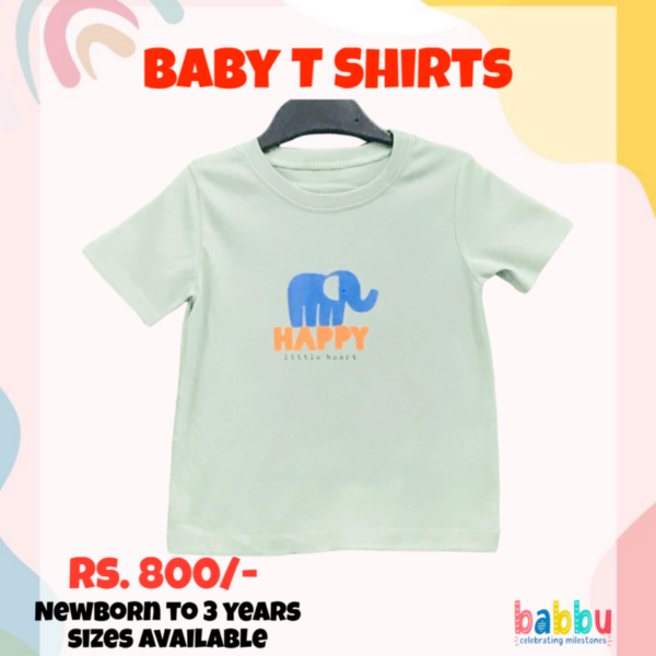 T Shirts 9-12 Months - Mint Green Happy Elephant