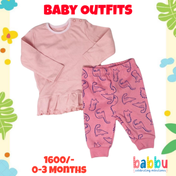 Outfit Sets 0-3 Months - pink frills and dino pink pants