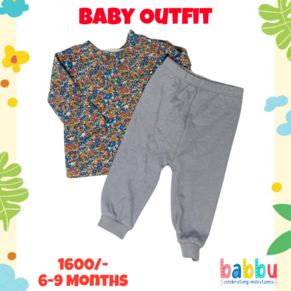 Outfit Sets 6-9 Months - floral and grey pants