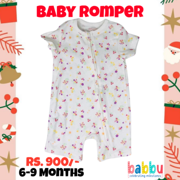 Rompers 6-9 Months - zippered tiny purple flowers