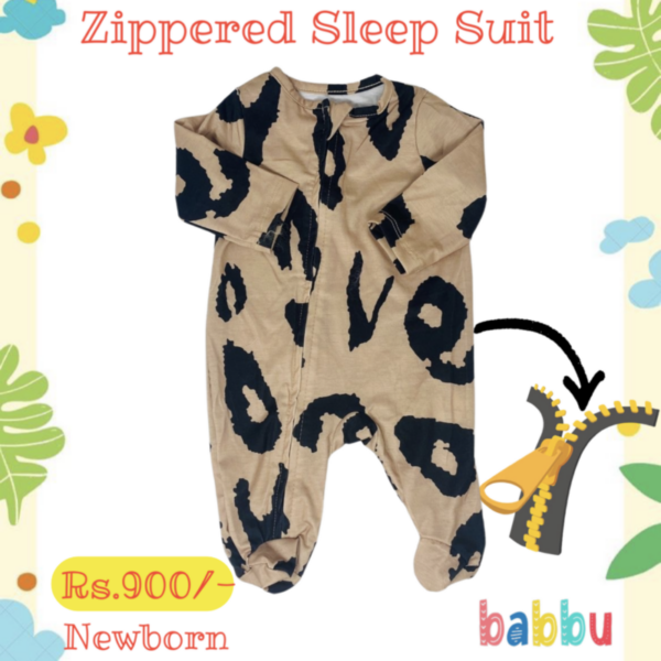 Sleep suits Newborn - Zipper Brown with Dark Brown Design