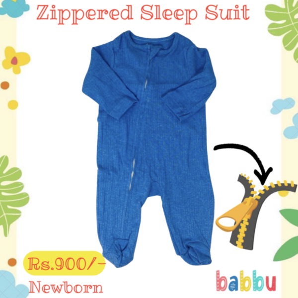 Sleep suits Newborn - Zipper Plain Textrued Blue