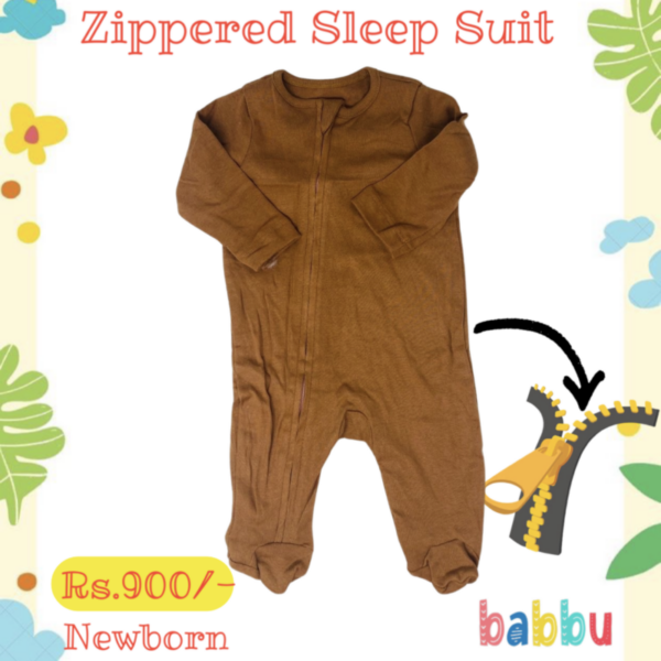 Sleep suits Newborn - Zipper Plain Brown