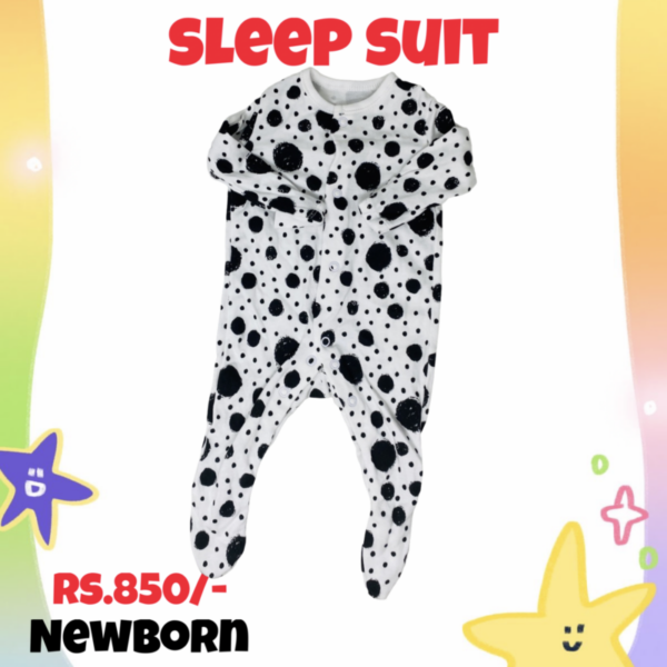 Sleep suits Newborn - White with Black Circles