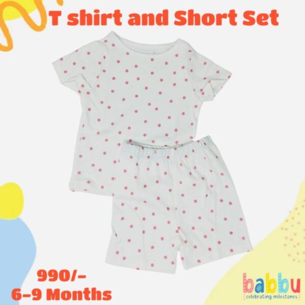 Short & T Shirt 6-9 Months - Pink Polka Dots