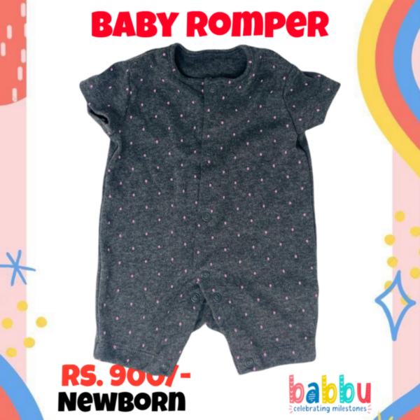 Rompers Newborn - Brushed Black with Pink Dots