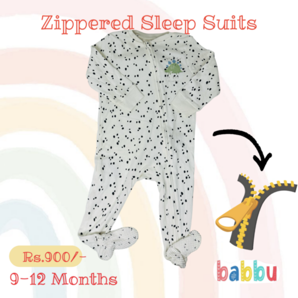 Sleep suits 9-12 Months - Zipper Green Dino