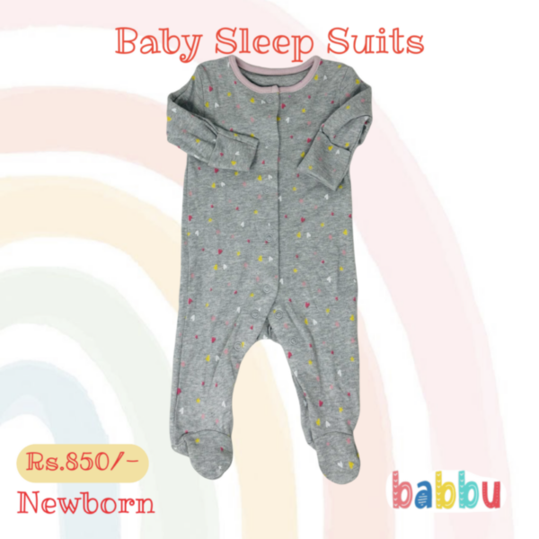 Sleep Suits Newborn - Grey Tiny Hearts