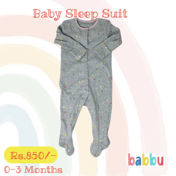 Sleep suits 0-3 Months - Grey with Hearts