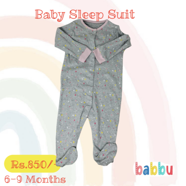 Sleep suits 6-9 Months - Grey With Tiny Hearts