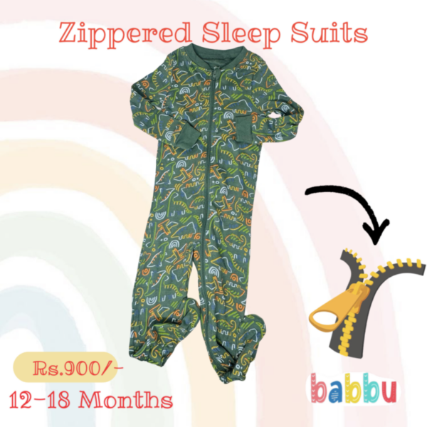 Sleep suits 12-18 Months -Zipper Green Dinos