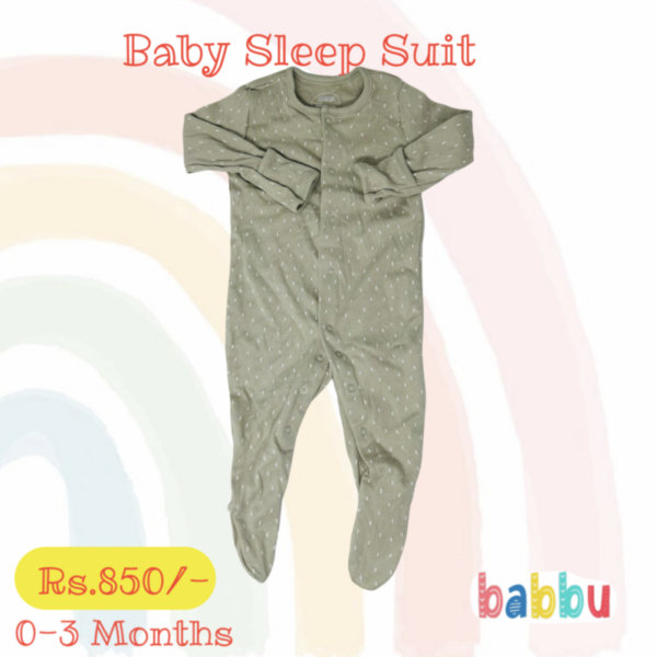 Sleep suits 0-3 Months - Brushed Green with White Spots