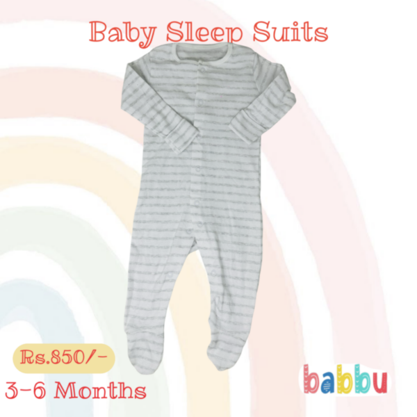 Sleep Suits 3-6 Months - Grey Stripes