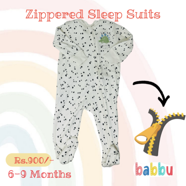 Sleep suits 6-9 Months - Zipper Green Dino