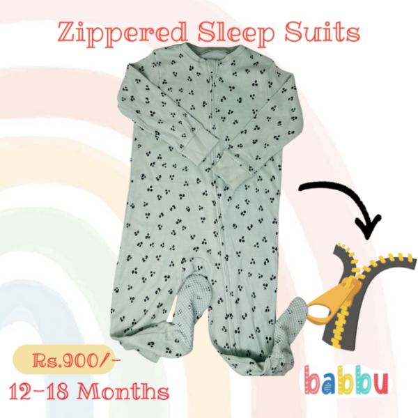 sleep Suits 12-18 Months - Zippered Green Paws