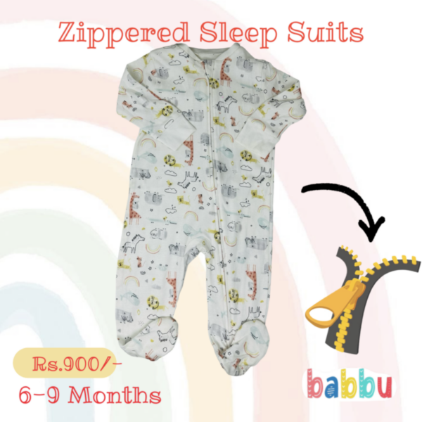 Sleep suits 6-9 Months - Zipper with Animals