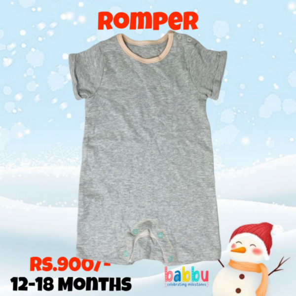 Rompers 12-18 Months - Grey with Pink Collar