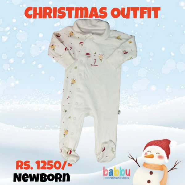 Sleep suits Newborn - White Front Open Christmas