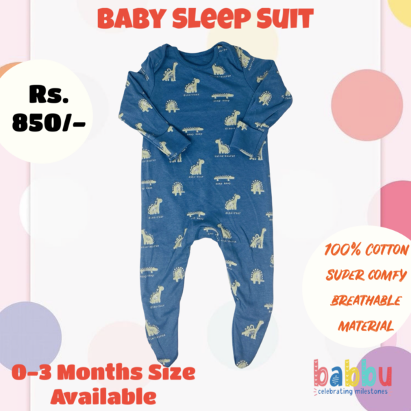 Sleep Suits 0-3 Months - blue dinos