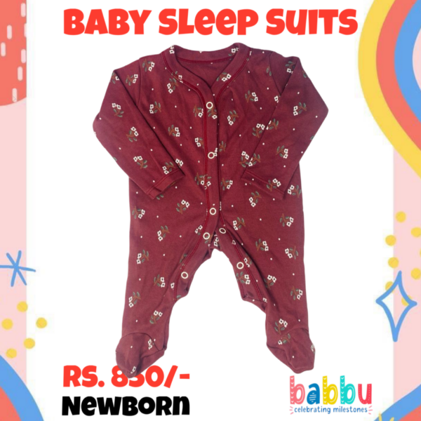 Sleep suits Newborn - Dark Brown with Small White Flowers