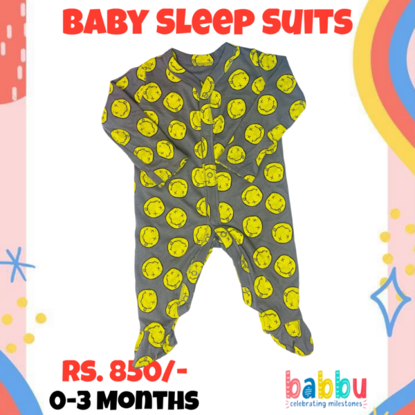 Sleep Suits 0-3 Months - Yellow Faces