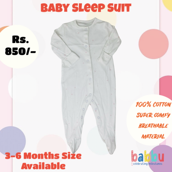 Sleep Suits 3-6 Months - white tiny pink stars