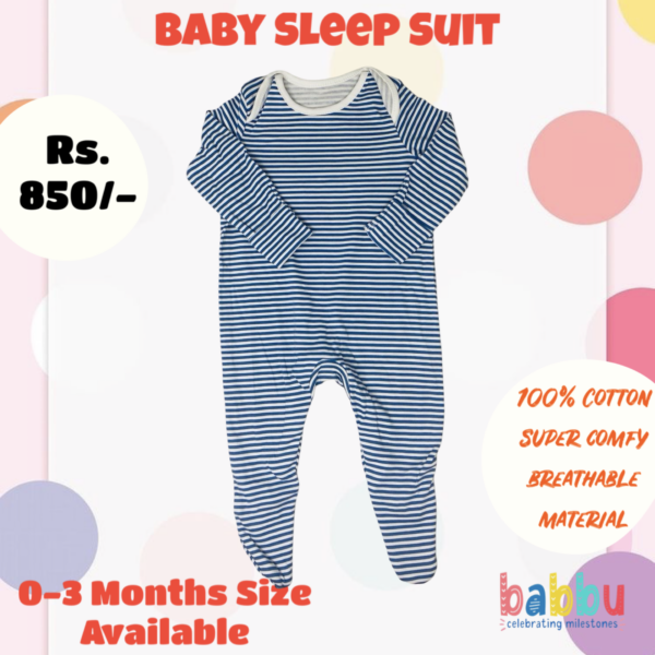 Sleep Suits 0-3 Months - blue stripes