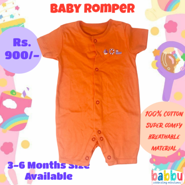 Rompers 3-6 Months - Orange with two Boats and Bouy