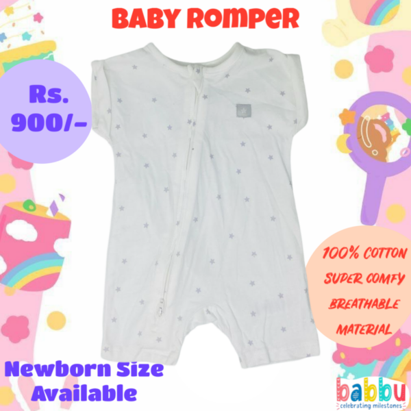 Rompers Newborn - Zipper White with Grey Star