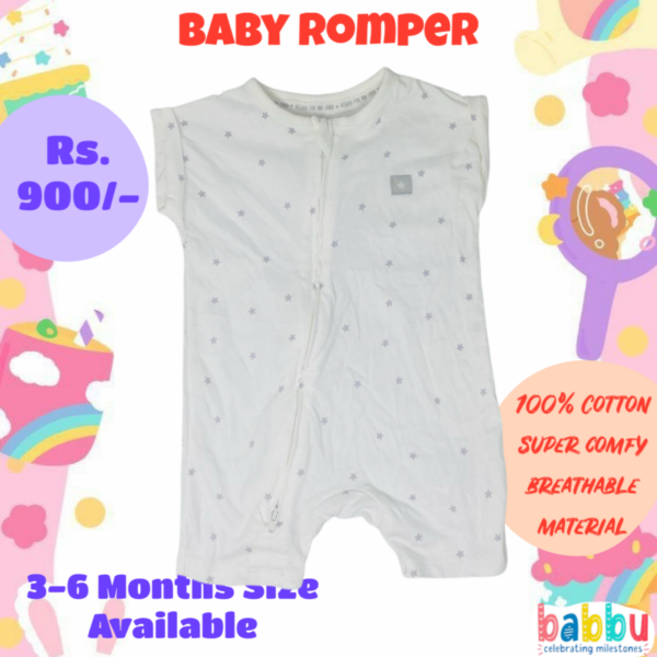 Rompers 3-6 Months - Zipper White with Grey Star