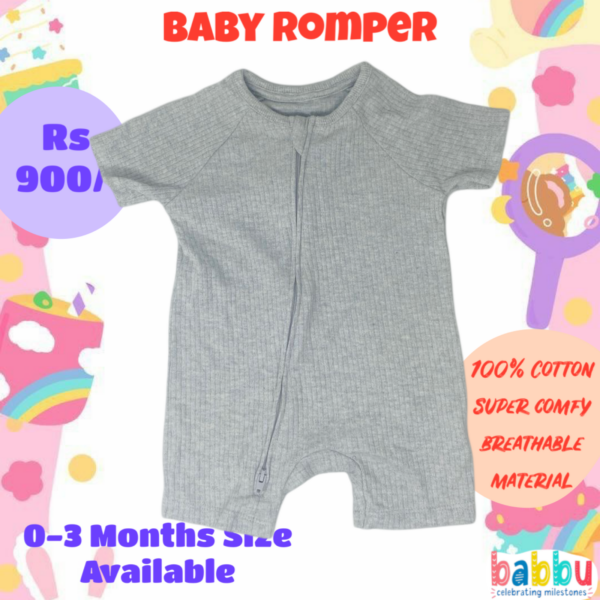 Rompers 0-3 Months - Zipper Grey Textured