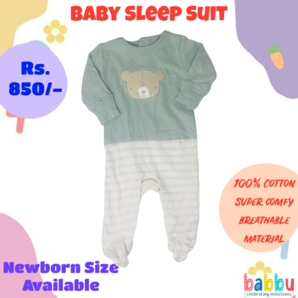 Sleep Suits Newborn - Green Bear Face