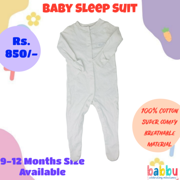 Sleep suits 9-12 Months - White with Badge