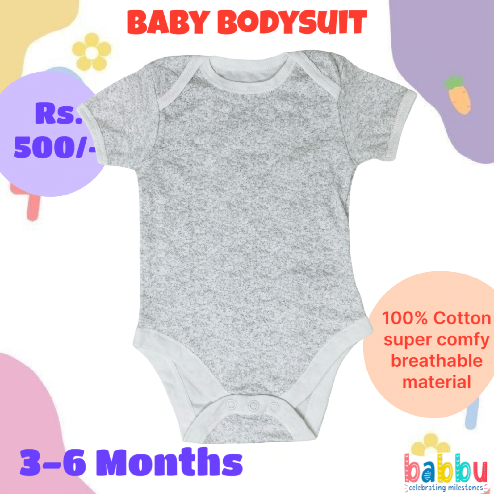 Bodysuits 3-6 Months  - Grey with White Border