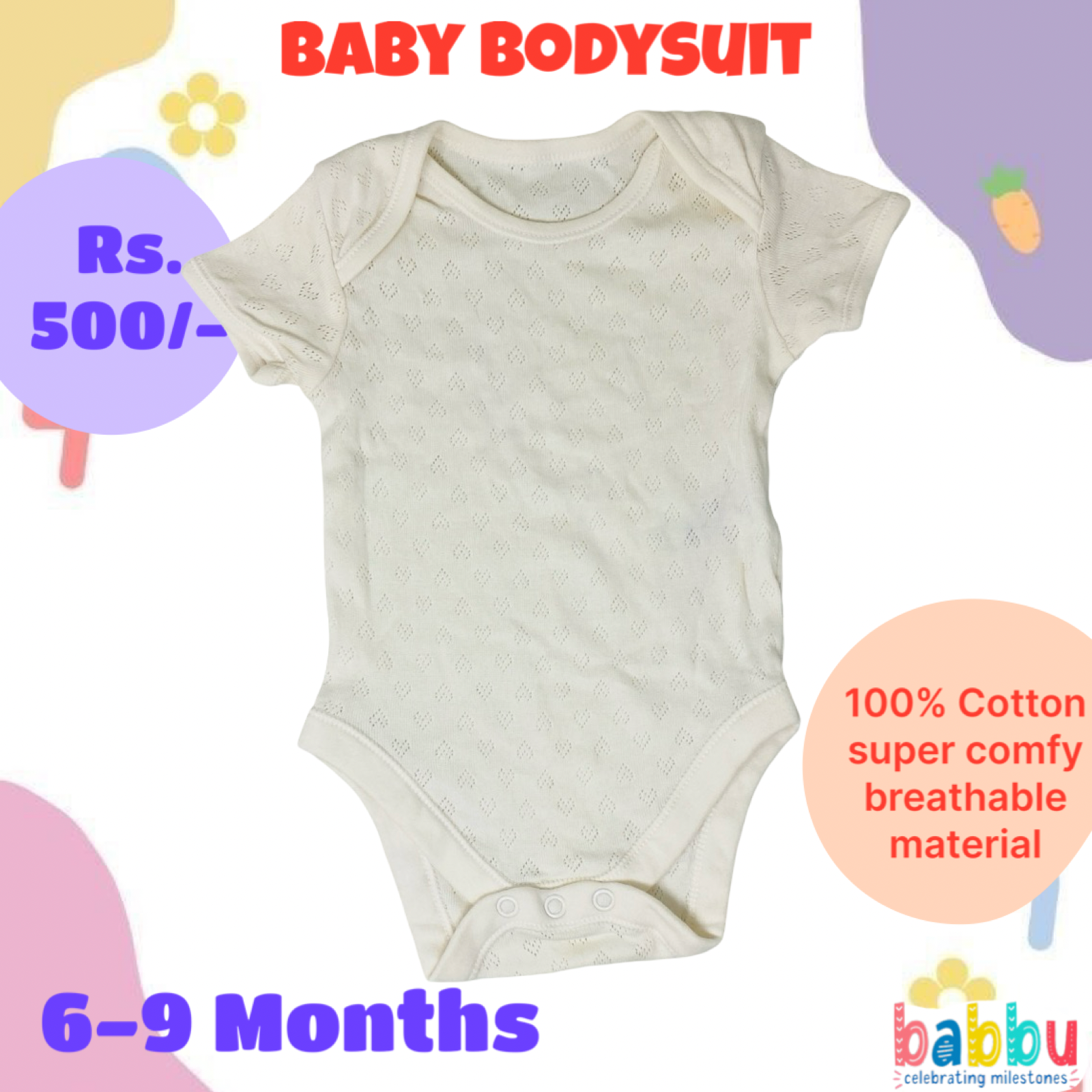Bodysuits 6-9 Months  - Textured White