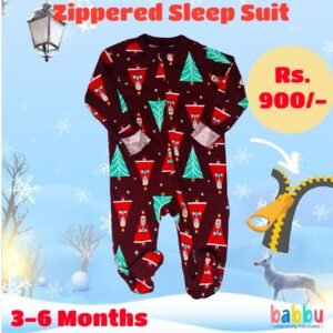 Zipper Sleep suits 3-6 Months - Maroon Santa
