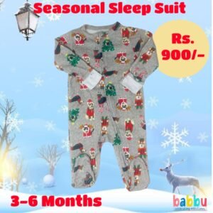 Sleep Suits 3-6 Months - Grey Christmas Design