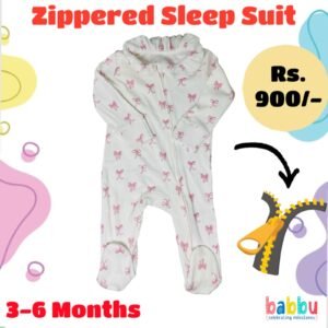Zipper Sleep suits 3-6 Months - White with Pink Bows