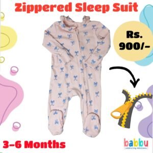 Zipper Sleep suits 3-6 Months - Pink with Blue Bow