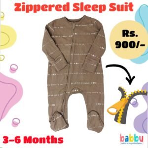 Zipper Sleep suits 3-6 Months - Textured Brown with Print