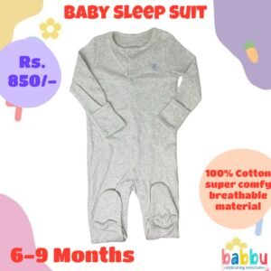 Sleep Suits 6-9 Months - Grey with Blue Elephant