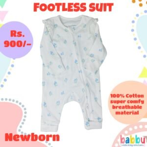 Footless suits Newborn - White with Blue Flowers