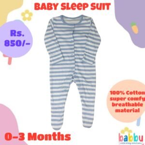 Sleep Suits 0-3 Months - White and Light Blue Stripes