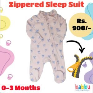 Zipper Sleep suits 0-3 Months - Pink with Blue Bows