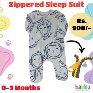 Zipper Sleep suits 0-3 Months - Grey Monkey Faces
