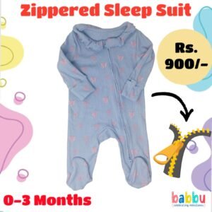 Zipper Sleep suits 0-3 Months - Blue with Pink Bows